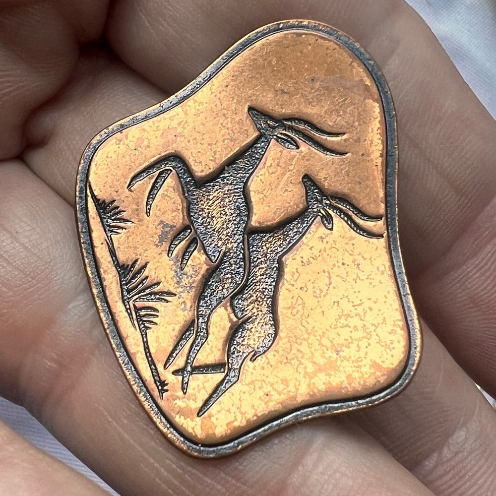 VINTAGE African deer signed Simba ARTISAN COPPER BRASS  SCULPTURE BROOCH